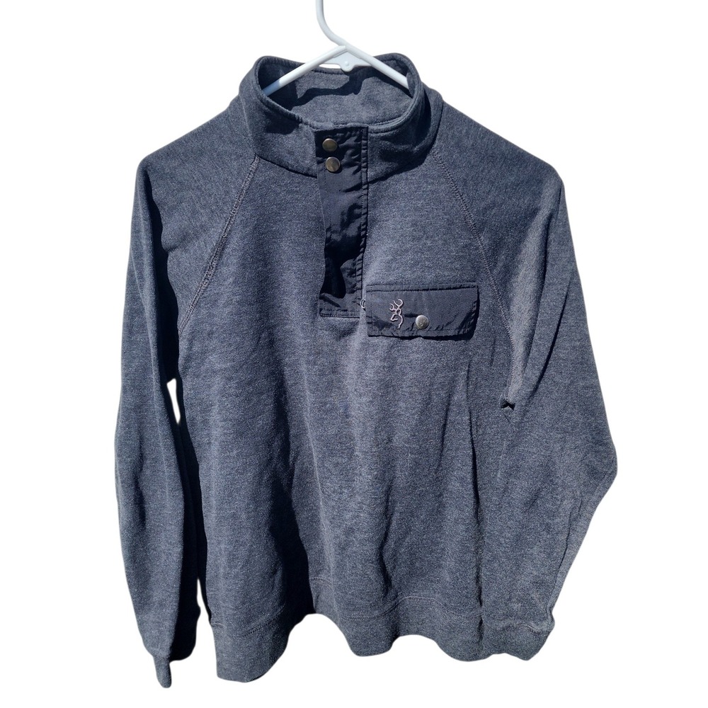 Browning Mens Quarter Snap Pullover Sweatshirt Gray Buckmark Fleece Medium